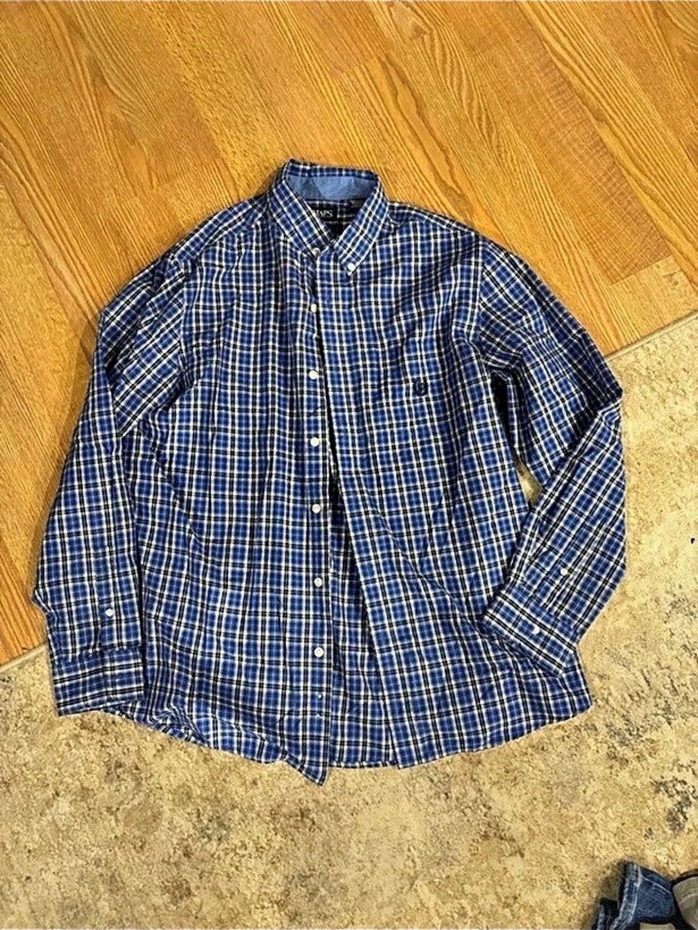 Chaps Men's Blue & White Plaid Button Down Shirt L